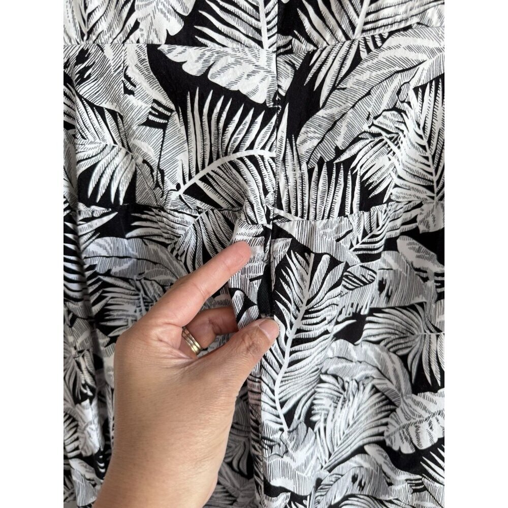 Vintage 1980s APRIL‎ RAIN Dress White Black Palm Print Dolman Long Sleeve 13-14 - Picture 11 of 13